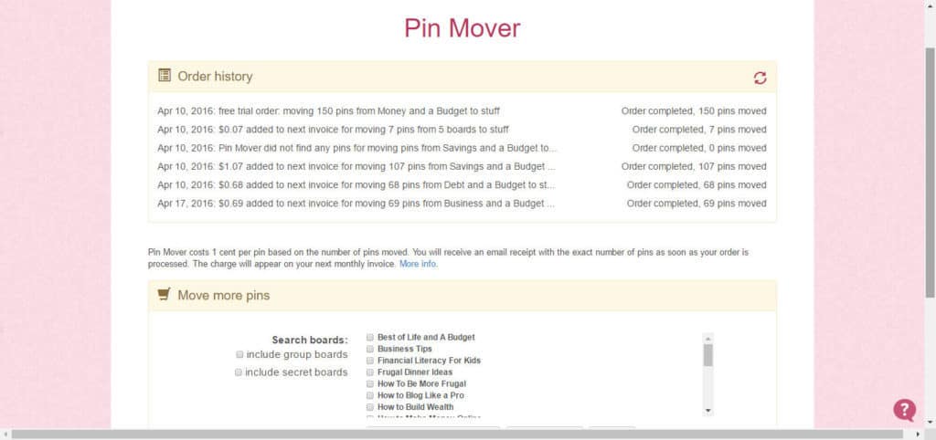pin moving feature in boardbooster