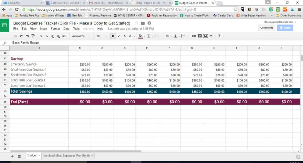 free budget spreadsheet template -end-zero-line