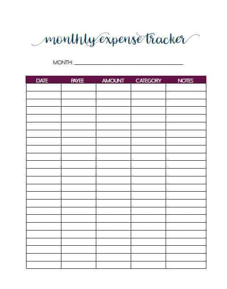 monthly expense tracker printable