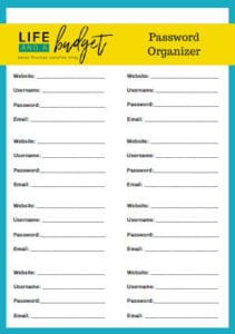 password sheet, budgeting for beginners
