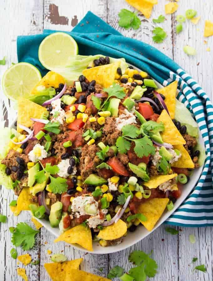 Vegan Taco Salad with Lentil Walnut Meat meatless meals on a budget