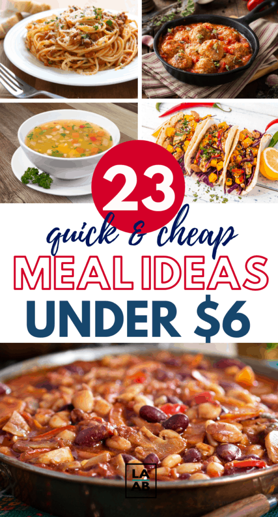 Gain control of your food budget with these quick and cheap meals. You'll spend approximately $6 per meal, with some items found at your local Dollar Tree. Read more to save money on your meal plan. #budgeteats #frugaleats #frugalmeals #budgetmeals