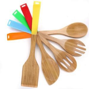 frugal kitchen tools - cooksmark 5 piece bamboo wood nonstick cooking utensils set
