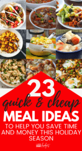 I'm definitely going to need these quick and cheap meal ideas to survive this holiday season! You know you're going to be busy and you'll definitely need a way to cut down on your food budget this holiday. Luckily, these frugal meal ideas will help you survive the holidays and save money too! #holidays #foodideas #mealideas #cheapmealideas #cheapmeals #frugalmeals #frugalmealideas