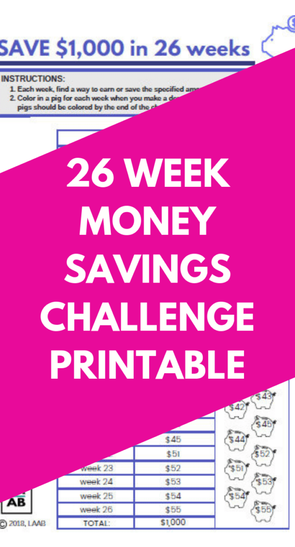 26 Week Money Challenge Printable Save 5000 or 1000! Life and a