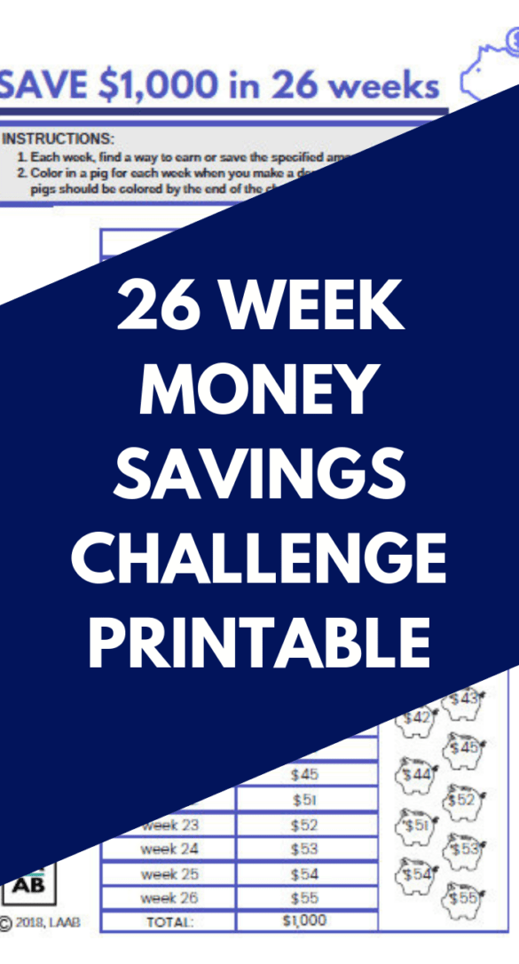 26 Week Money Challenge Printable - Save $5000 or $1000!