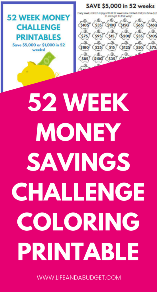Are you looking for super cute and easy printable for the 52 week money saving challenge? If so, check out this coloring printable that will help you save $5,000 or $1,000 in 52 weeks. There’s even a blank template so you can fill in your own numbers. Get started right away with this money saving challenge printables using these great saving tips.