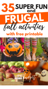Here are over 30 fun frugal fall activities for families that you can add to your fall bucket list. Plus, you'll get a super cute Fall Bucket List printable to display. All of these sound so much fun and I cant wait for Fall to get here so I can do these fun actitivites with my kids! #fallbucketlist #fallactivitiesforfamilies #fallbucketlistforfamilies #fall #frugalfun #frugalactivities