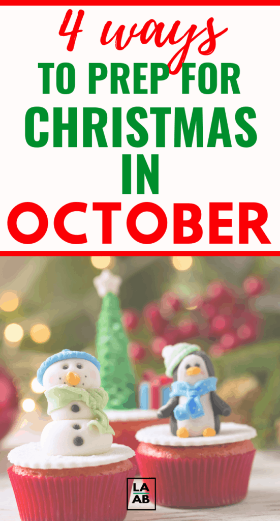 Here are four Christmas preparation ideas to tackle in October. #christmasprep #savingmoney #christmasinjuly #christmasideas #frugalchristmas #frugalholiday #holidaysavings #holidayprep