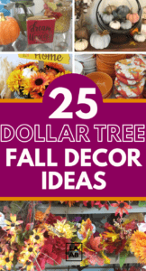 Decorate for fall on a budget with these 25 simple Fall decorating ideas. This dollar store fall decor is amazing and I wish I had enough space to do them all! #Fall #FallDecor #HomeDecor #DollarStore #DIY #DollarTree #Diyandcrafts #cheapdecor