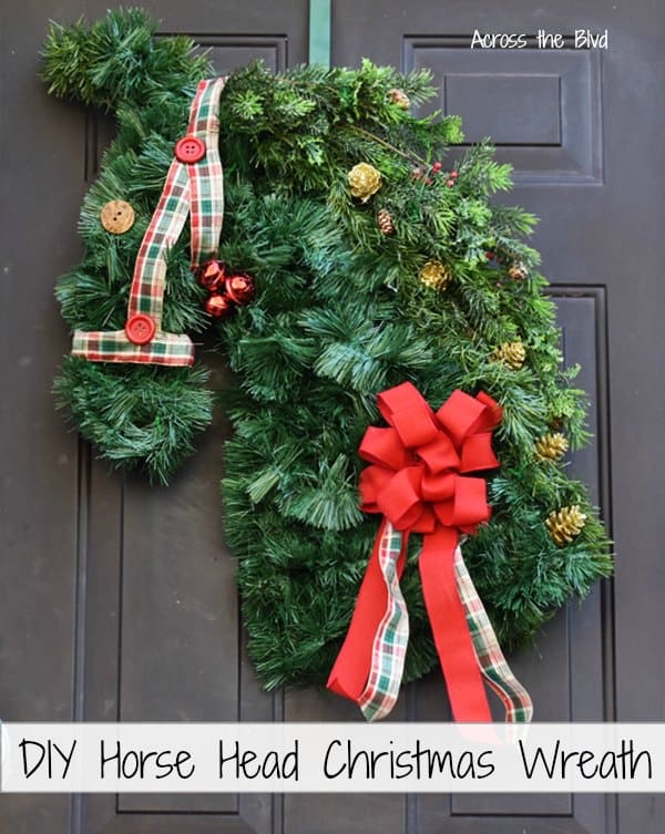 diy horse head christmas wreath on door
