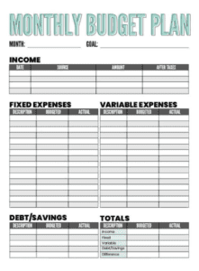 worksheet for saving money