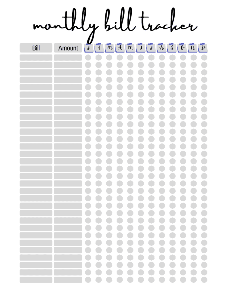 Free Monthly Bill Tracker Printable Printable Templates